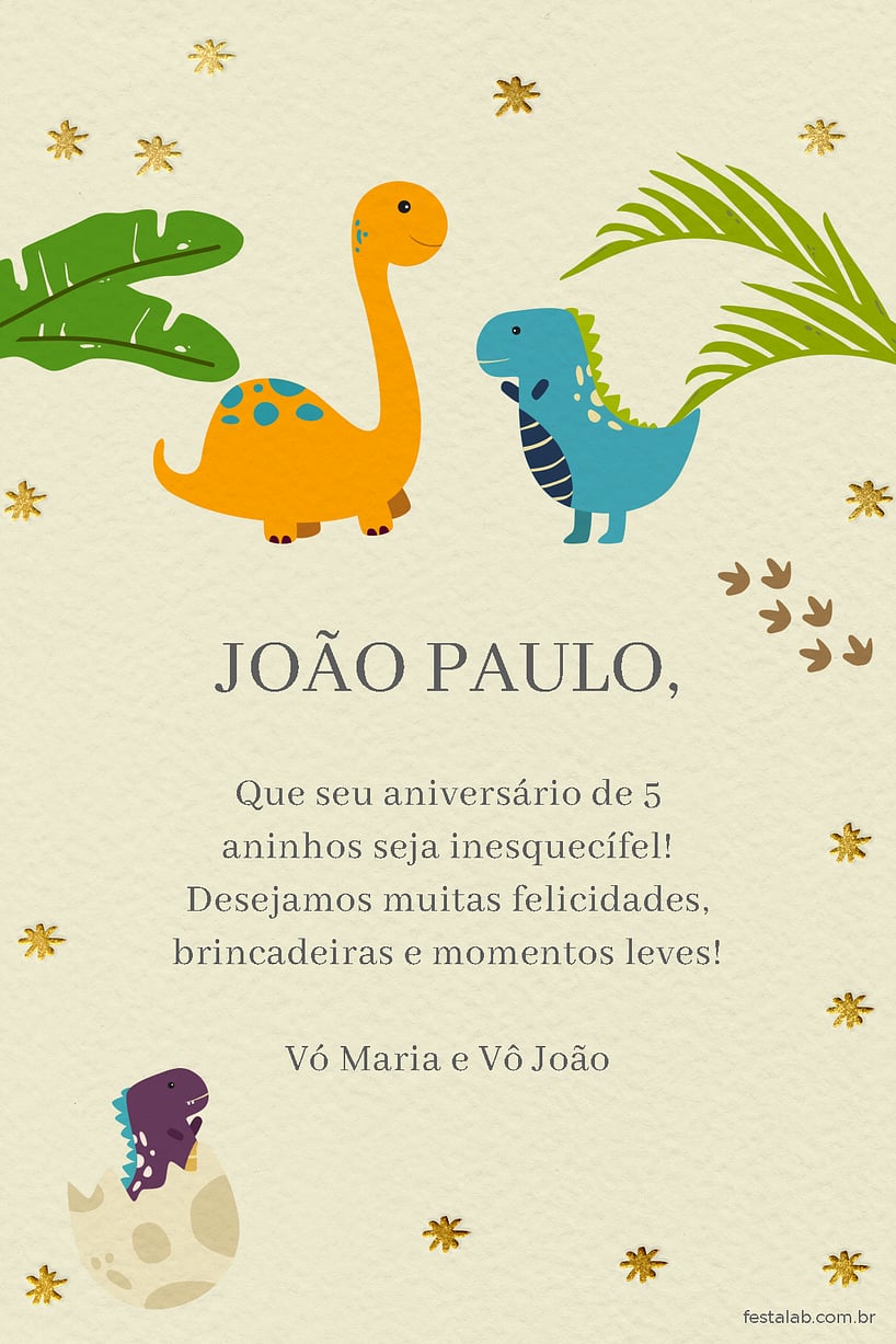 Crie seu Cartão de Aniversário Adulto - Dinossauros com a Festalab