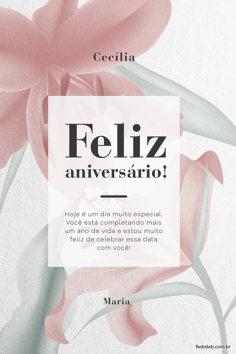 Crie seu Cartão de Aniversário Adulto - Flores com a Festalab