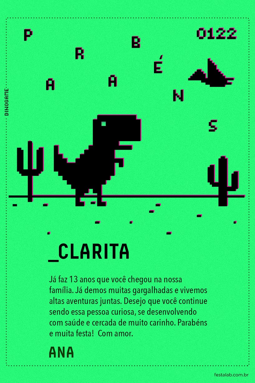 Cartao de Aniversario - Dino Game