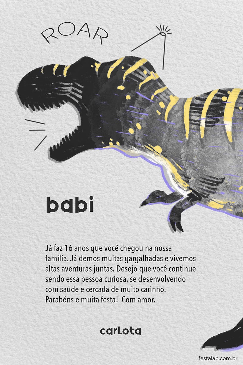 Cartao de Aniversario - Dino Teen