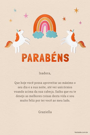 Cartao de Aniversario - Unicornio Vintage