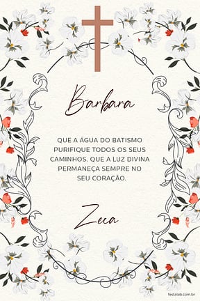 Cartao de Batizado - Batismo Floral