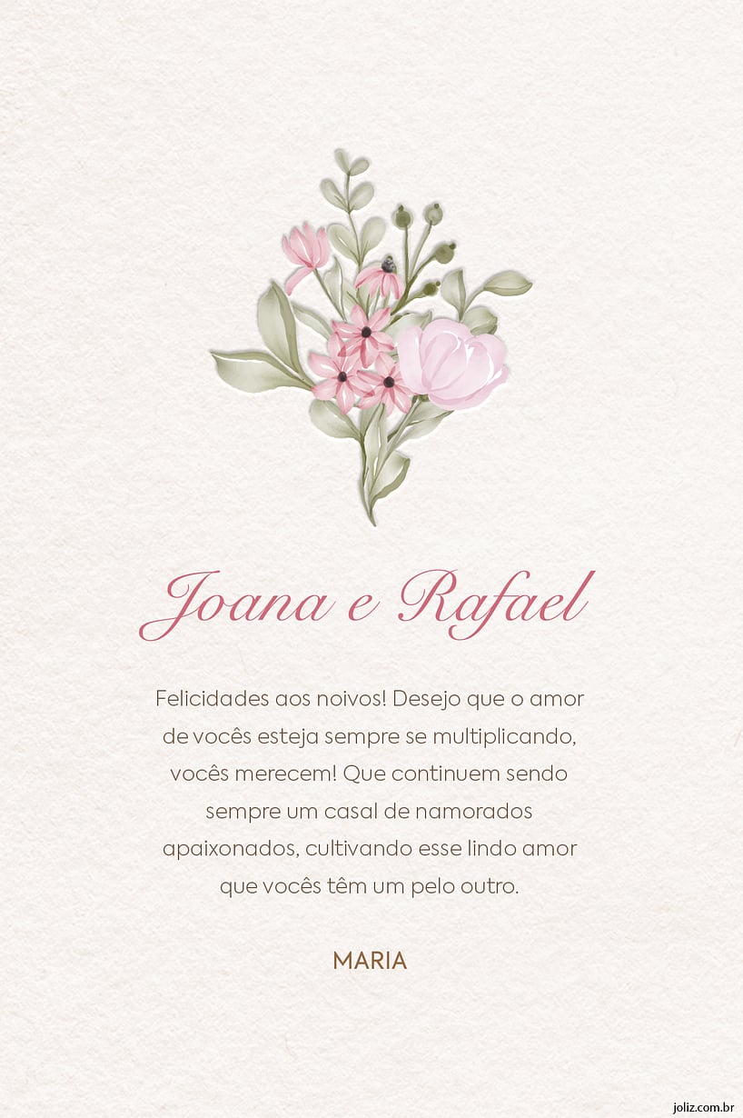 Crie seu Cartão de Casamento - Buquê Rosa-Dourado com a Festalab