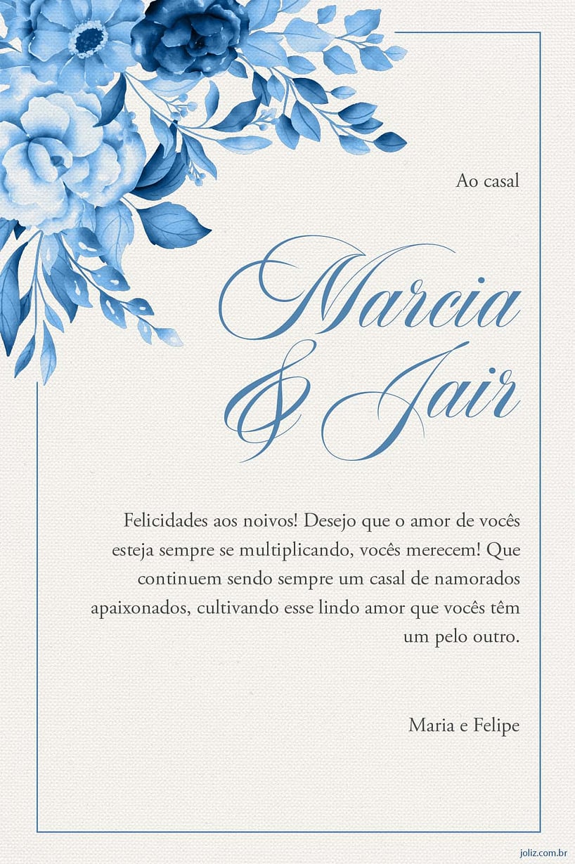 Crie seu Cartão de Casamento - Flor Azul com a Festalab