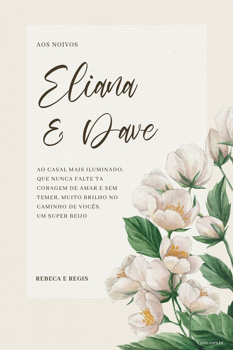 Crie seu Cartão de Casamento - Flor de Jasmin com a Festalab