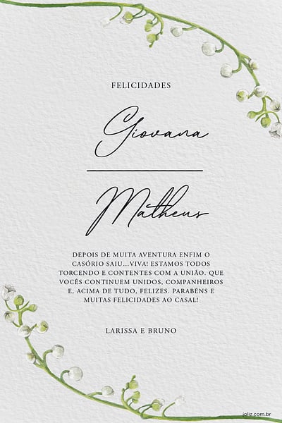 Cartao de Casamento - Ramo de lirio