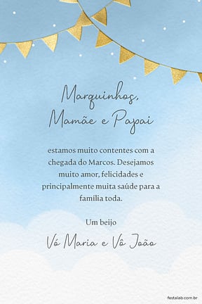 Cartao de Cha de bebe - Bandeirinhas Azul