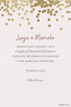 Cartao de Cha de fraldas - Bolinhas Douradas Rosa