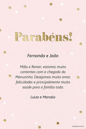 Cartao de Cha de fraldas - Estrelas Rosa