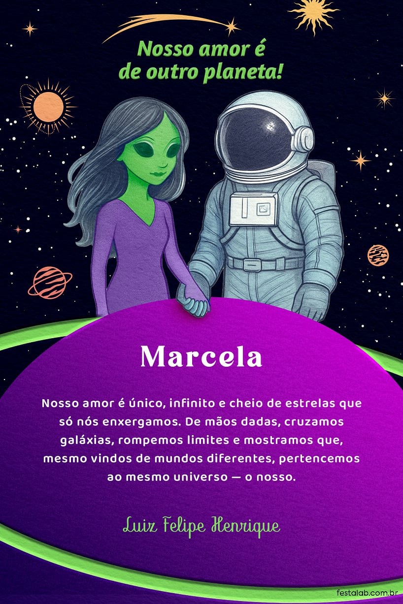 Cartao de Ocasioes especiais - Amor de Outro Planeta