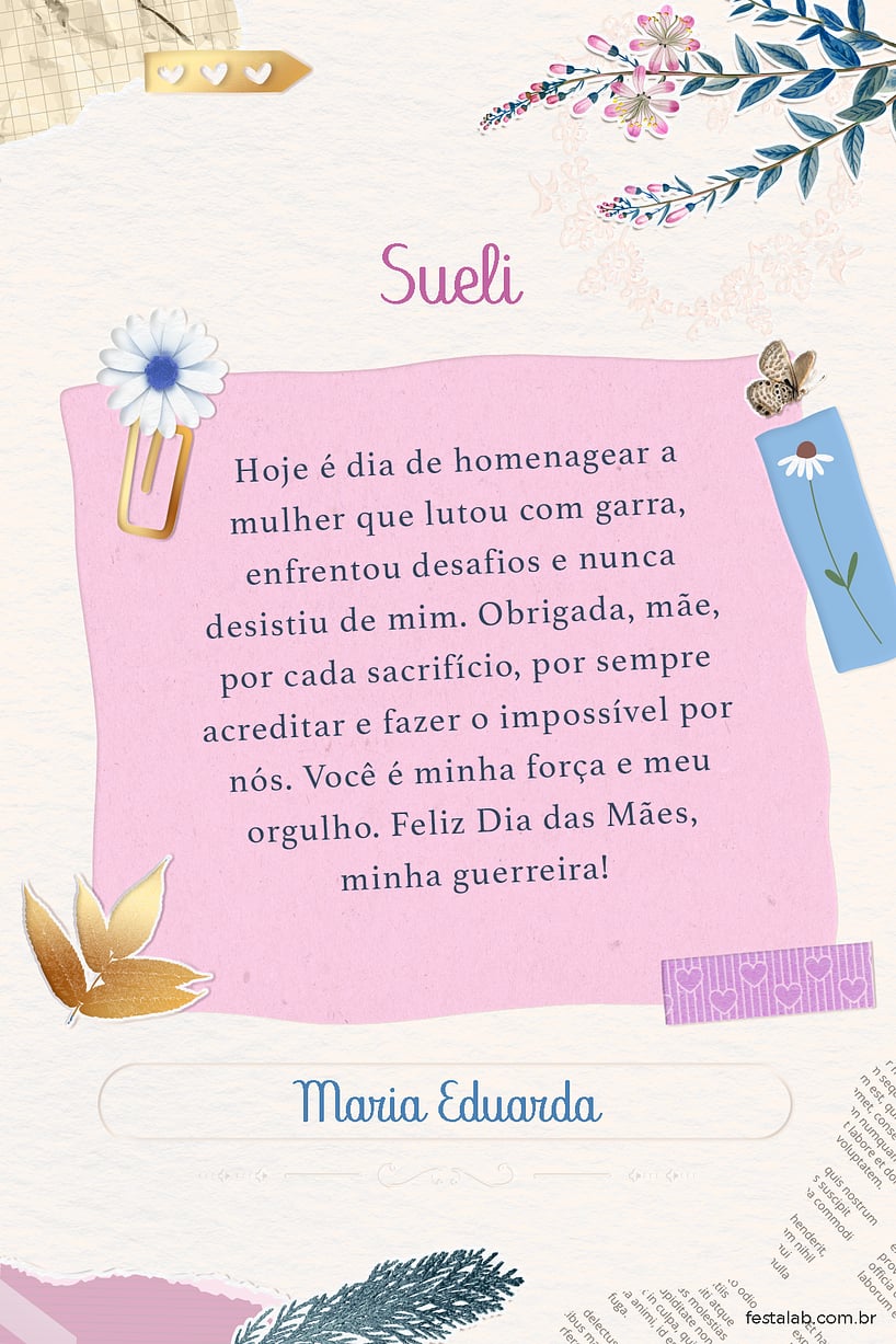 Cartao de Ocasioes especiais - Colagem de Flores