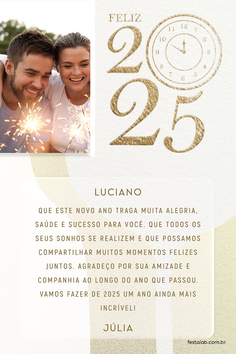 Cartao de Ocasioes especiais - Comemorando o Ano Novo Branco
