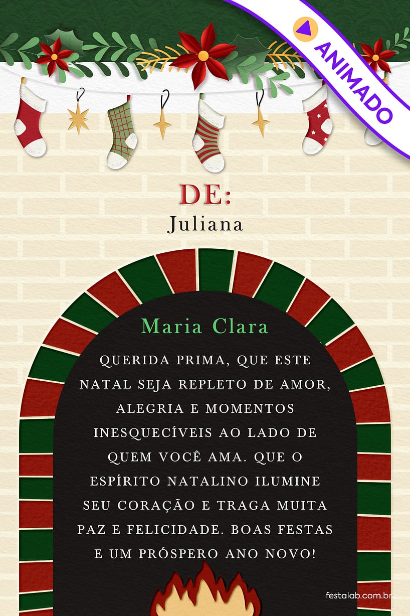 Cartao de Ocasioes especiais - Lareira Natalina