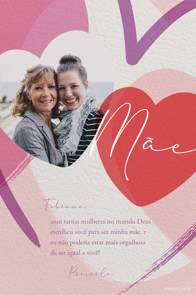 Crie seu Cartão de Ocasiões especiais - Mãe Corações com a Festalab