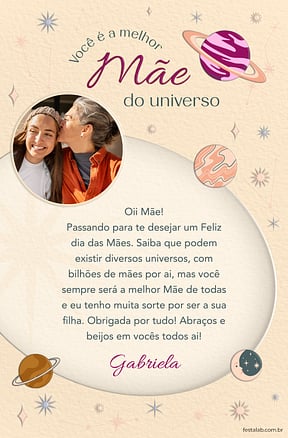 Cartao de Ocasioes especiais - Melhor Mae do Universo
