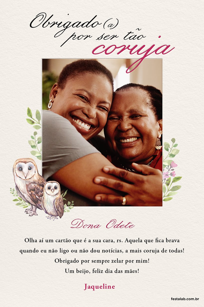 Cartao de Ocasioes especiais - Obrigado por ser tao coruja