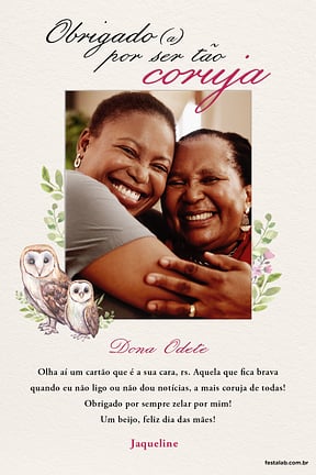 Cartao de Ocasioes especiais - Obrigado por ser tao coruja