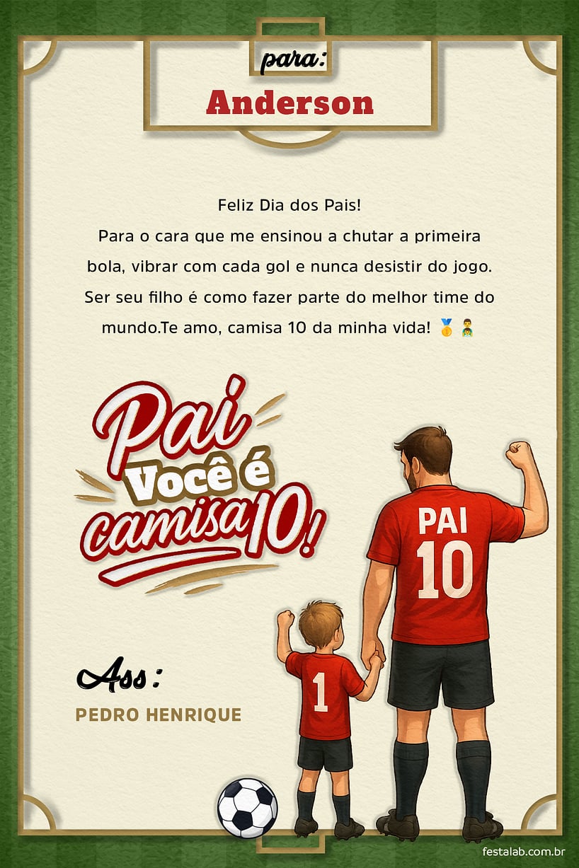 Cartao de Ocasioes especiais - Pai camisa 10 Vermelho