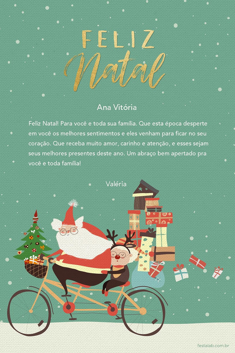 Crie seu Cartão de Ocasiões especiais - Papai Noel Ciclista com a Festalab