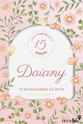 Modelo de Convite de Aniversario de 15 anos - 15 anos florido Convite de Aniversario de 15 anos - 15 anos florido