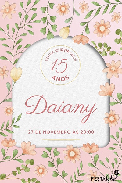 Modelo de Convite de Aniversario de 15 anos - 15 anos florido Convite 15 anos florido grátis para editar