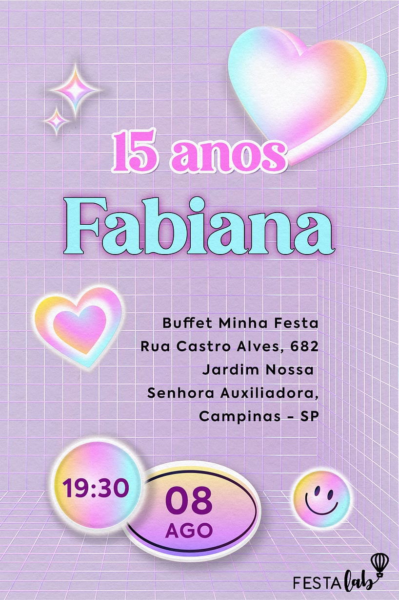 Convite 15 anos Y2K grátis para editar