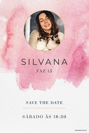 Modelo de Convite de Aniversario de 15 anos - Aquarela rosa Convite de Aniversario de 15 anos - Aquarela rosa