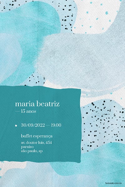 Criar convite de Aniversário de 15 anos - Aquarelado azul| FestaLab