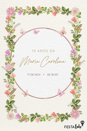 Convite de Aniversario de 15 anos - Arco das borboletas