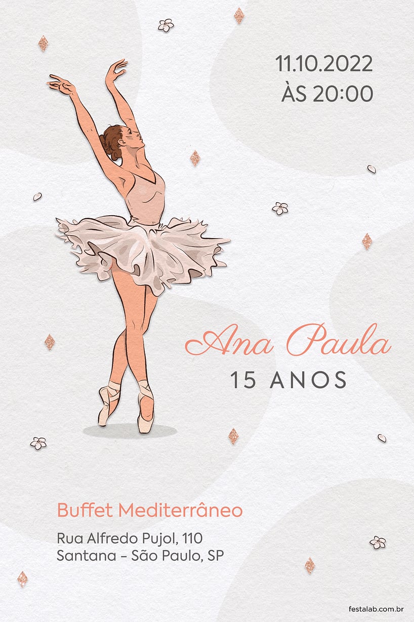 Convite de Aniversario de 15 anos - Festa Inspirada em Bailarinas - Branco
