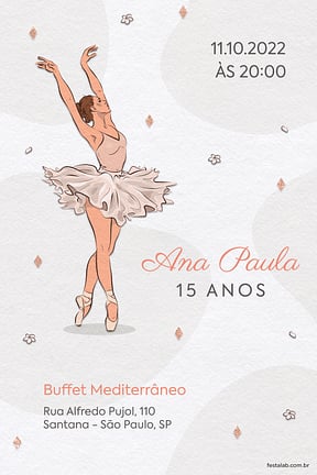 Modelo de Convite de Aniversario de 15 anos - Uma Celebracao Bailarina - Branco Convite de Aniversario de 15 anos - Uma Celebracao Bailarina - Branco