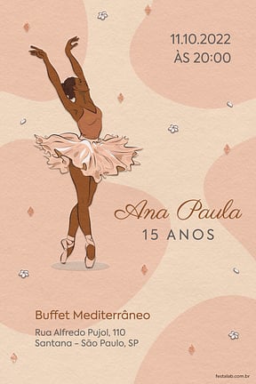Modelo de Convite de Aniversario de 15 anos - Uma Celebracao Bailarina - Bege Convite de Aniversario de 15 anos - Uma Celebracao Bailarina - Bege