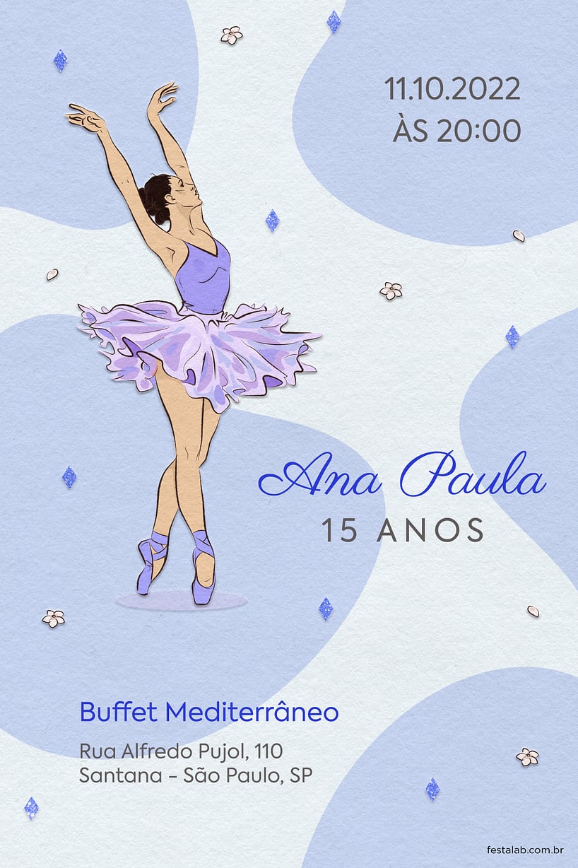 Criar convite de Aniversário de 15 anos - Uma Celebração Bailarina| FestaLab