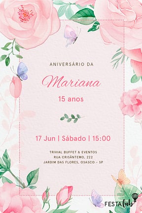 Modelo de Convite de Aniversario de 15 anos - Bosque das borboletas Convite de Aniversario de 15 anos - Bosque das borboletas