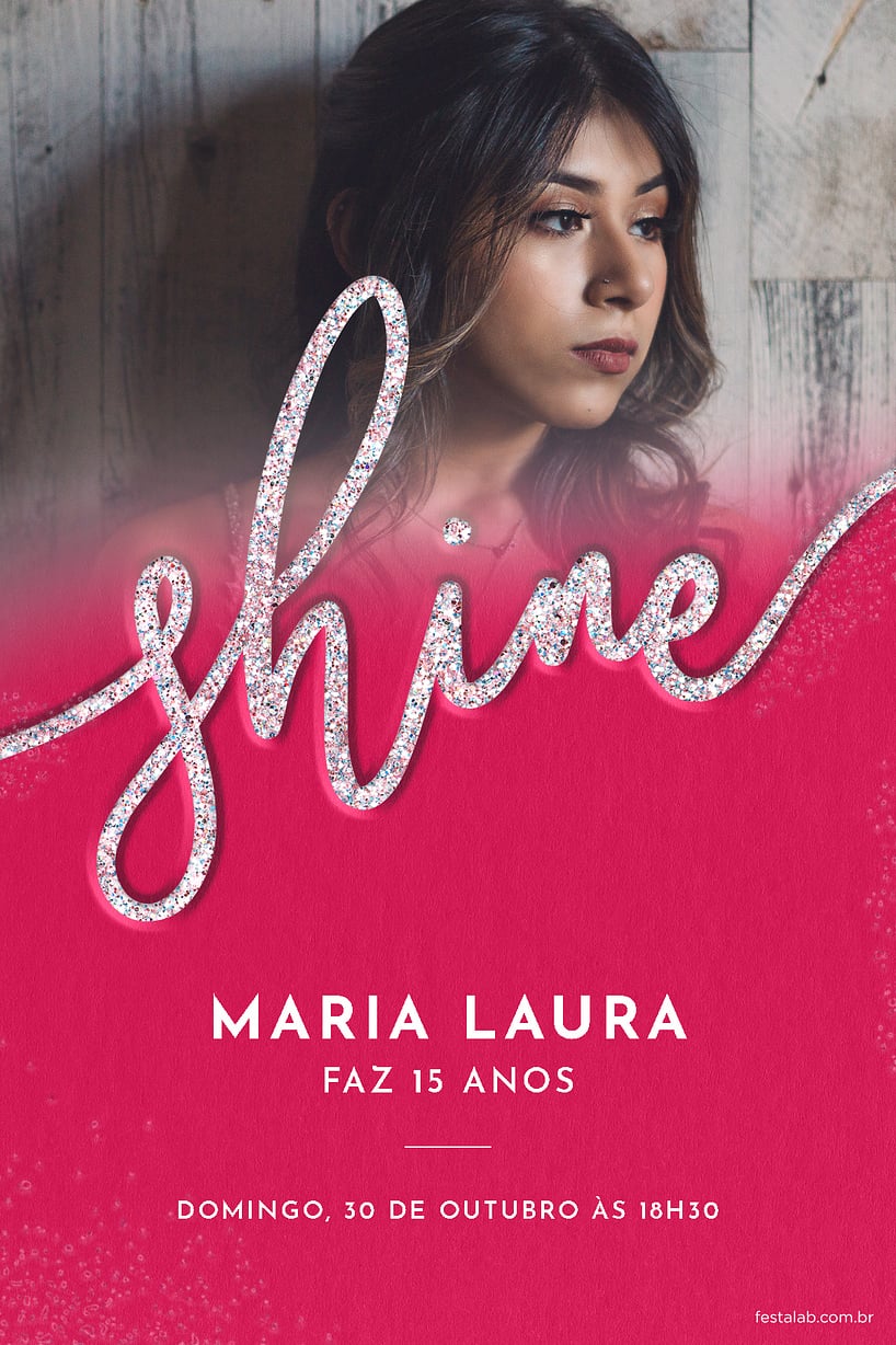 Convite de Aniversario de 15 anos - Brilhoso rosa