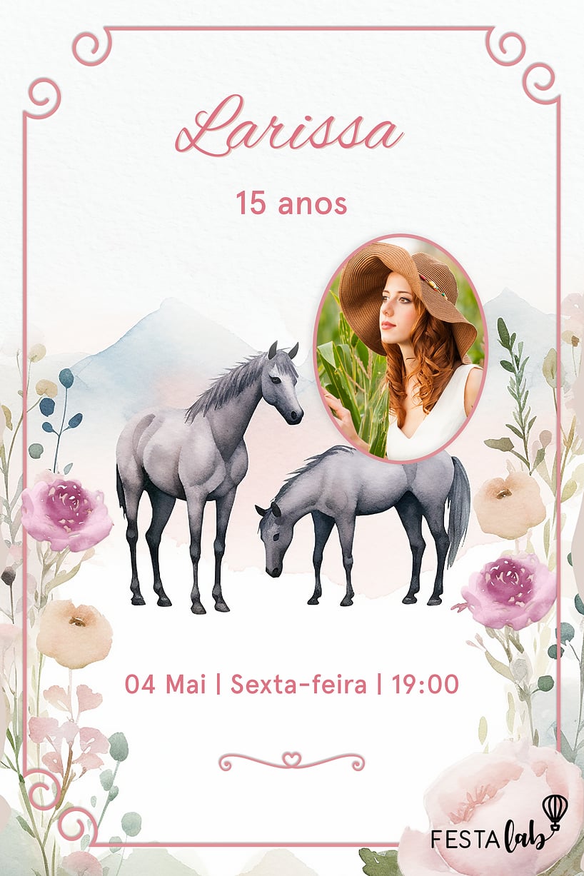 Criar convite de Aniversário de 15 anos - Cavalos no bosque encantado| FestaLab