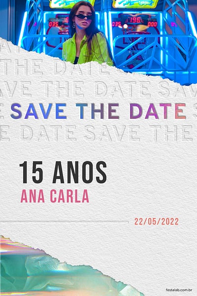 Criar convite de Aniversário de 15 anos - Estilo Holográfico Rosa e Verde| FestaLab