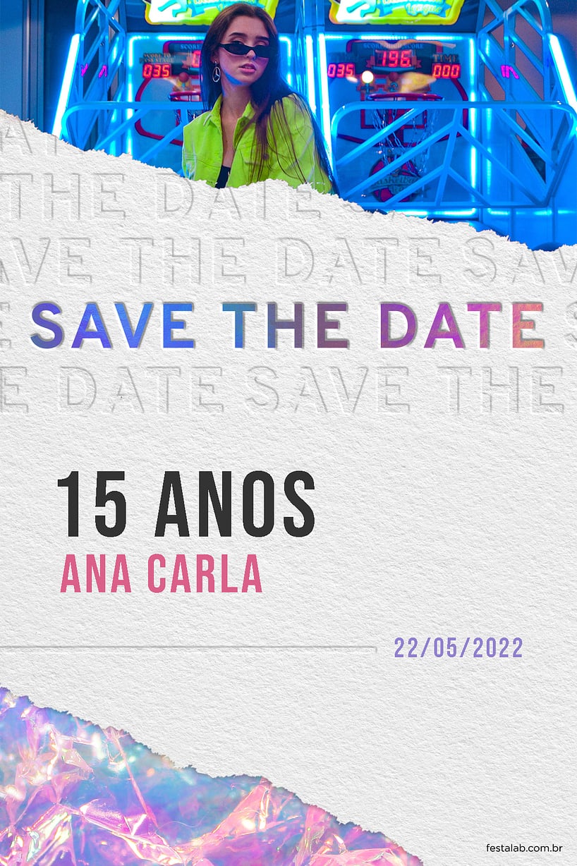 Convite Estilo Holográfico Rosa grátis para editar