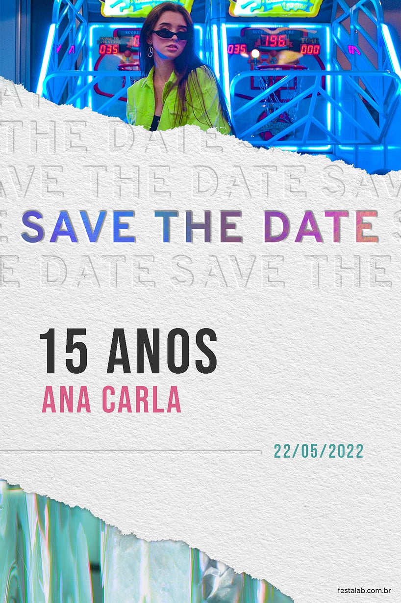 Convite Estilo Holográfico Verde grátis para editar