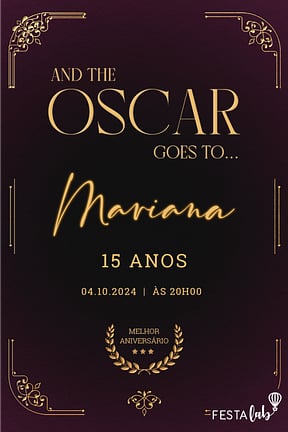 Modelo de Convite de Aniversario de 15 anos - Festa do Oscar Convite de Aniversario de 15 anos - Festa do Oscar