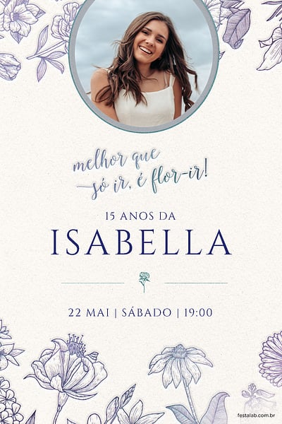Criar convite de Aniversário de 15 anos - Flor-ir azul| FestaLab