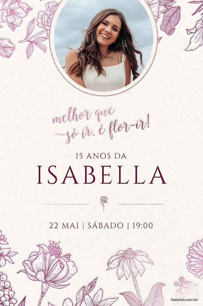 Criar convite de Aniversário de 15 anos - Flor-ir marsala| FestaLab