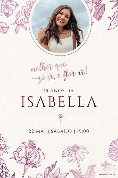 Criar convite de Aniversário de 15 anos - Flor-ir marsala| FestaLab