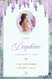 Modelo de Convite de Aniversario de 15 anos - Flores de Bridgerton Convite Flores de Bridgerton grátis para editar