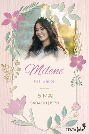 Modelo de Convite de Aniversario de 15 anos - Flores Entalhadas Convite de Aniversario de 15 anos - Flores Entalhadas