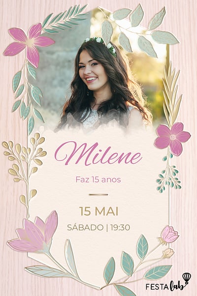 Modelo de Convite de Aniversario de 15 anos - Flores Entalhadas Convite Flores Entalhadas grátis para editar