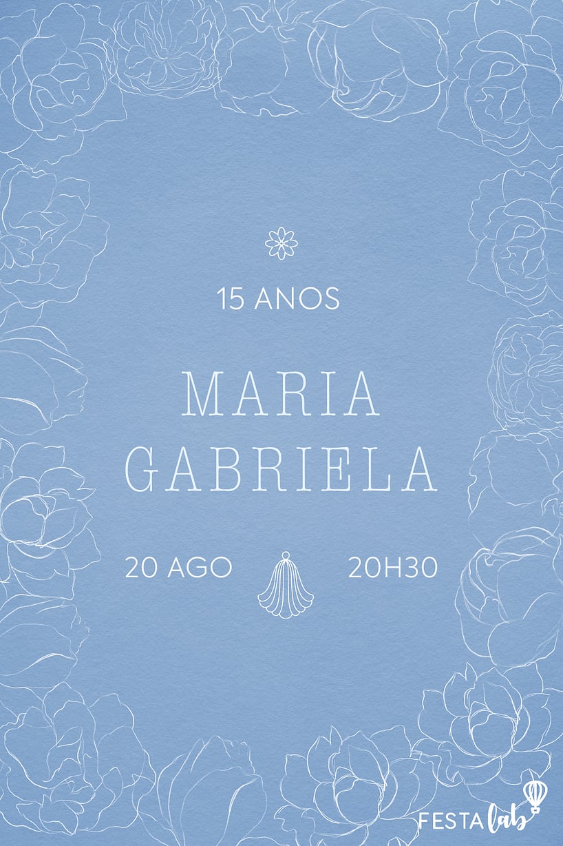 Modelo de Convite de Aniversario de 15 anos - Flores minimalistas Criar convite de Aniversário de 15 anos - Flores minimalistas| FestaLab