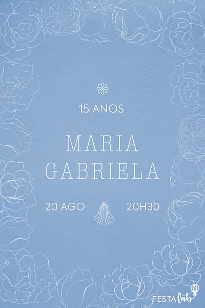 Modelo de Convite de Aniversario de 15 anos - Flores minimalistas Convite Flores minimalistas grátis para editar