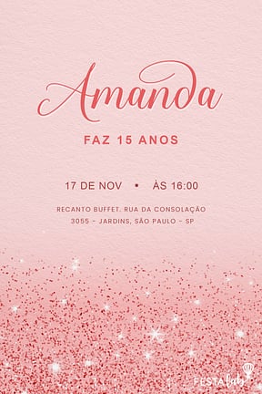 Modelo de Convite de Aniversario de 15 anos - Glamour em Glitter Convite de Aniversario de 15 anos - Glamour em Glitter