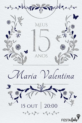 Modelo de Convite de Aniversario de 15 anos - Jardim azul 15 anos Convite de Aniversario de 15 anos - Jardim azul 15 anos